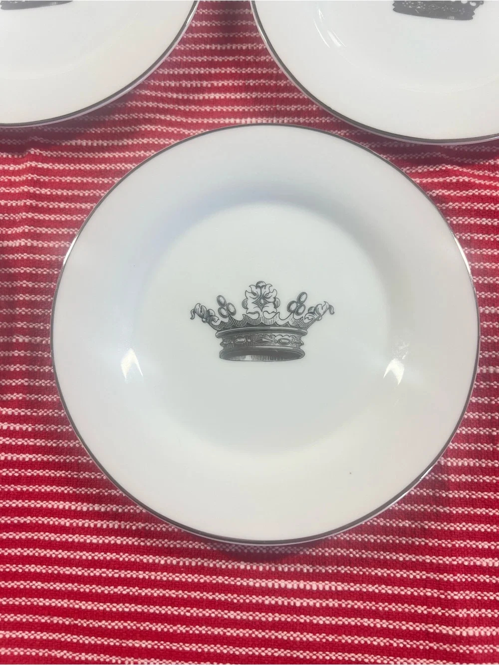 Sur La Table White Appetizer Plates Silver Crown Motif - Set of 5